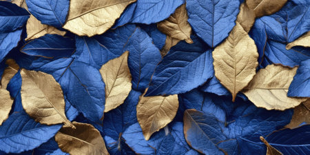 Dry Gold Blue leaves Surface textured background, realism, realistic, hyper realistic. Generative AI image weber.の素材