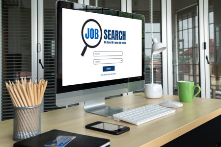 Online job search on modish website for worker to search for job opportunities on the recruitment internet networkの写真素材