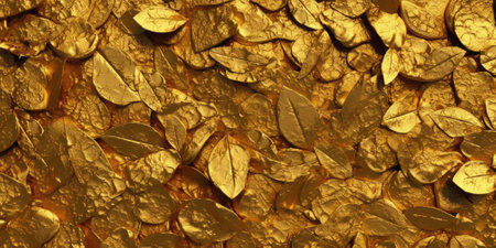 Dry Gold Green leaves Surface textured background, realism, realistic, hyper realistic. Generative AI image weber.の素材