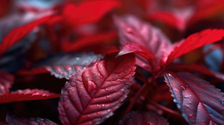 Macro photography of red leaves. Generative AI image weber.の素材