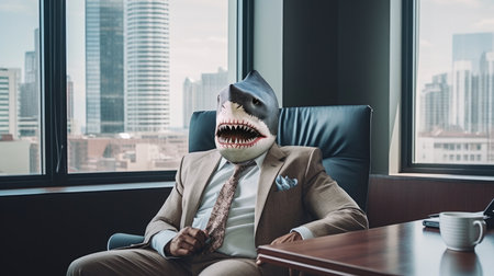 Business Shark In Suit sitting in the office. Generative AI image weber.の素材