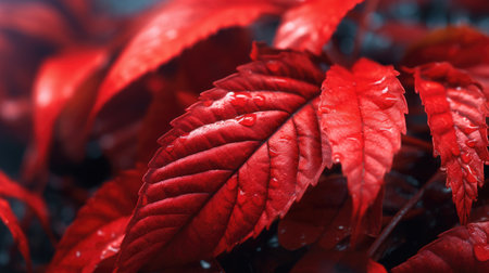 Macro photography of red leaves. Generative AI image weber.の素材