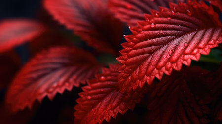 Macro photography of red leaves. Generative AI image weber.の素材