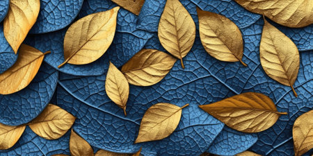 Dry Gold Blue leaves Surface textured background, realism, realistic, hyper realistic. Generative AI image weber.の素材