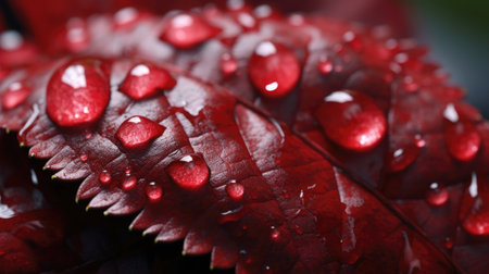 Macro photography of red leaves. Generative AI image weber.の素材