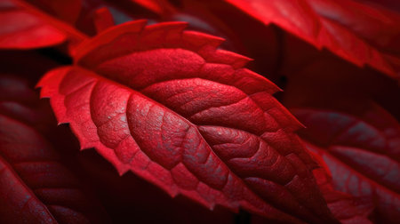 Macro photography of red leaves. Generative AI image weber.の素材
