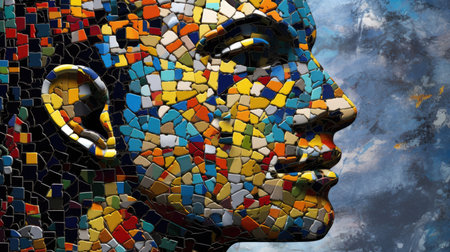 Abstract human head made of puzzle, psychology, brain, neurosis, compulsive. Generative AI image weber.の素材