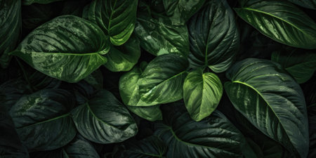 Dark green betel leaves dramatic photo effect background, realism, realistic, hyper realistic. Generative AI image weber.の素材