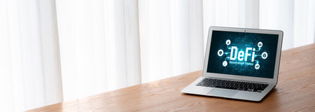 Decentralized finance or DeFi concept on modish computer screen . The defi system give new choice of...
