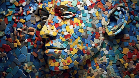 Abstract human head made of unsolved puzzle pieces, maximalism, psychology, brain, neurosis, compulsive. Generative AI image weber.の素材
