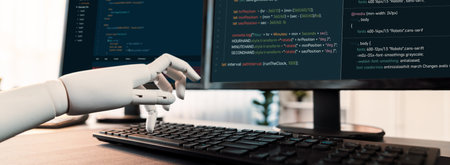 Futuristic technological advance of generative AI generating code for software development in...