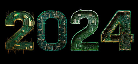 2024 new year, digital technology concept, computer and artificial intelligence, AI for 2024 taintless lifestyleの素材