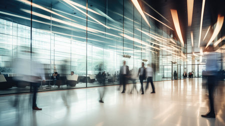 Business people rushing in office lobby with motion blurの素材