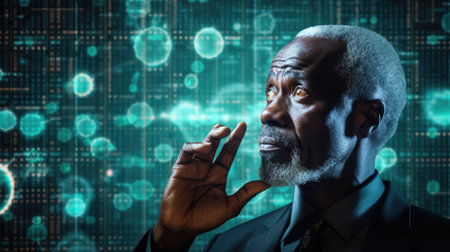 Business person overloaded by stress from business data and information that come from work, technology, social media and marketing business strategy received by a corporate employeeの素材