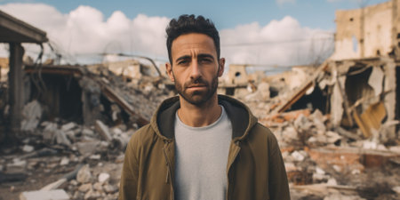 Civilian refugee affected from aggression of war and battle escape city from war zone which has no little comelinessの素材