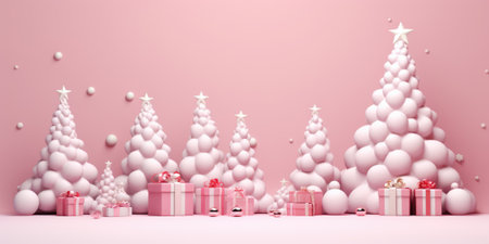 Cute christmas trees 3D style with merry christmas decorations element comelinessの素材