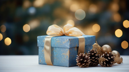 Christmas gift boxes on a wood table ready for joyful holiday celebration, merry Christmas and happy new year 2024 festival comelinessの素材