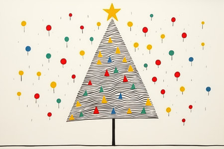 Creative art Christmas tree hand drawing style, for greeting card merry christmas and happy new year, naive children kid art for nursery or elementary school comelinessの素材