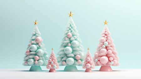 Cute christmas trees 3D style with merry christmas decorations element comelinessの素材