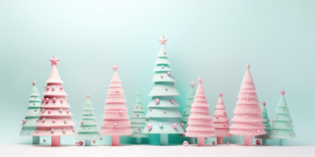 Cute christmas trees 3D style with merry christmas decorations element comelinessの素材