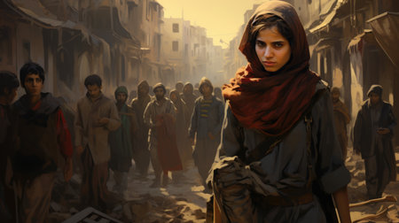 Civilian refugee affected from aggression of war and battle escape city from war zone which has no little comelinessの素材