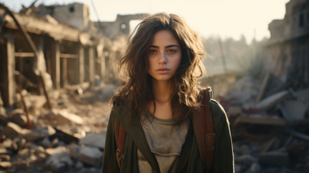 Civilian refugee affected from aggression of war and battle escape city from war zone which has no little comelinessの素材