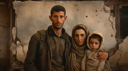 Civilian refugee affected from aggression of war and battle escape city from war zone which has no little comelinessの素材