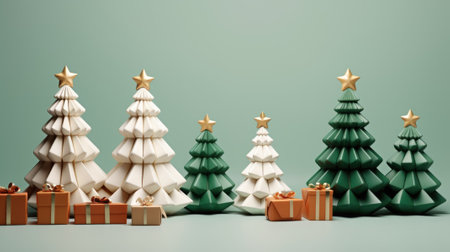 Cute christmas trees 3D style with merry christmas decorations element comelinessの素材