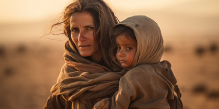 Civilian refugee affected from aggression of war and battle escape city from war zone which has no little comelinessの素材