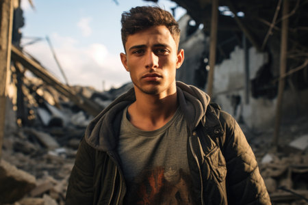 Civilian refugee affected from aggression of war and battle escape city from war zone which has no little comelinessの素材