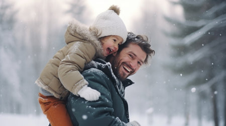 Happy family having fun while travel outdoor in winter enjoying time together comelinessの素材