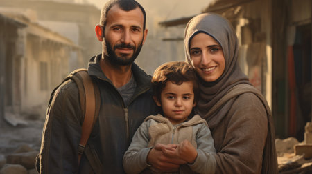 Civilian refugee affected from aggression of war and battle escape city from war zone which has no little comelinessの素材