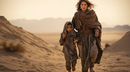 Civilian refugee affected from aggression of war and battle escape city from war zone which has no little comelinessの素材