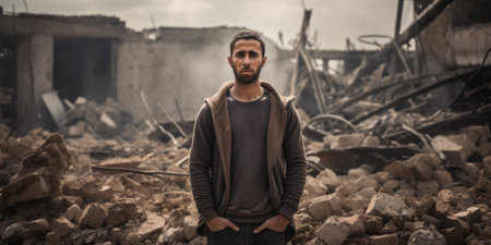 Civilian refugee affected from aggression of war and battle escape city from war zone which has no little comelinessの素材