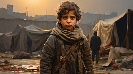 Civilian refugee affected from aggression of war and battle escape city from war zone which has no little comelinessの素材