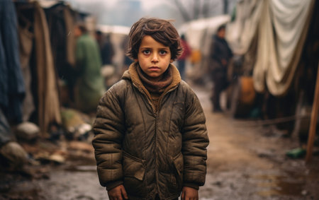 Civilian refugee affected from aggression of war and battle escape city from war zone which has no little comelinessの素材