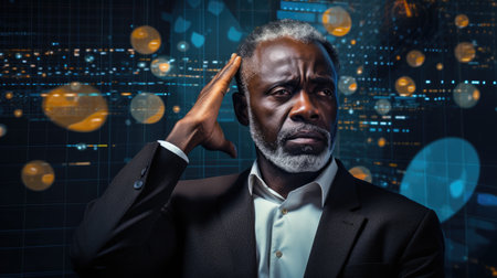 Tech analyst study cyber data chart from corporate system for statistical analytic defining marketing plan and strategy to compete in futuristic technology businessの素材