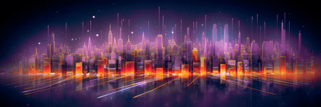 Abstract futuristic night city, Concept for IOT, smart city, speed connection and taintless advanced communication network.の素材
