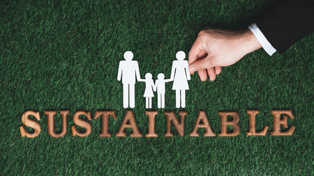 Environmentally sustainable and eco awareness campaign with text message, hand arranged into word...