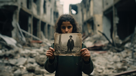 Civilian refugee affected from aggression of war and battle escape city from war zone which has no little comelinessの素材