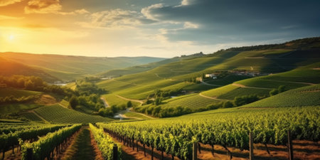 Beautiful landscape of Vineyards in European region in summer season comelinessの素材