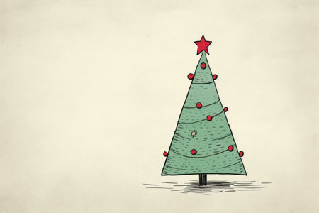 Creative art Christmas tree hand drawing style, for greeting card merry christmas and happy new year, naive children kid art for nursery or elementary school comelinessの素材