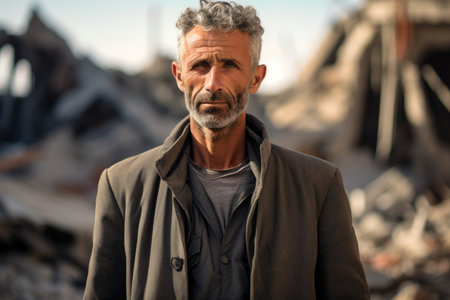 Civilian refugee affected from aggression of war and battle escape city from war zone which has no little comelinessの素材