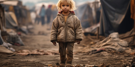 Civilian refugee affected from aggression of war and battle escape city from war zone which has no little comelinessの素材