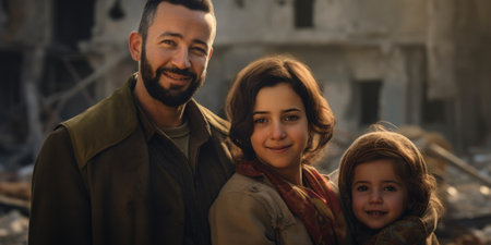 Civilian refugee affected from aggression of war and battle escape city from war zone which has no little comelinessの素材