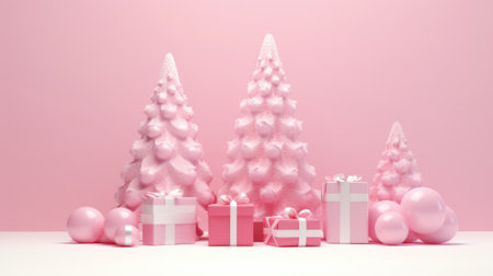 Cute christmas trees 3D style with merry christmas decorations element comelinessの素材