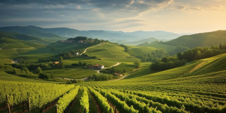 Beautiful landscape of Vineyards in European region in summer season comelinessの素材