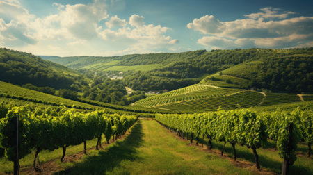 Beautiful landscape of Vineyards in European region in summer season comelinessの素材