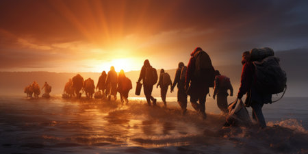 Civilian refugee affected from aggression of war and battle escape city from war zone which has no little comelinessの素材