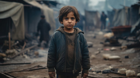 Civilian refugee affected from aggression of war and battle escape city from war zone which has no little comelinessの素材